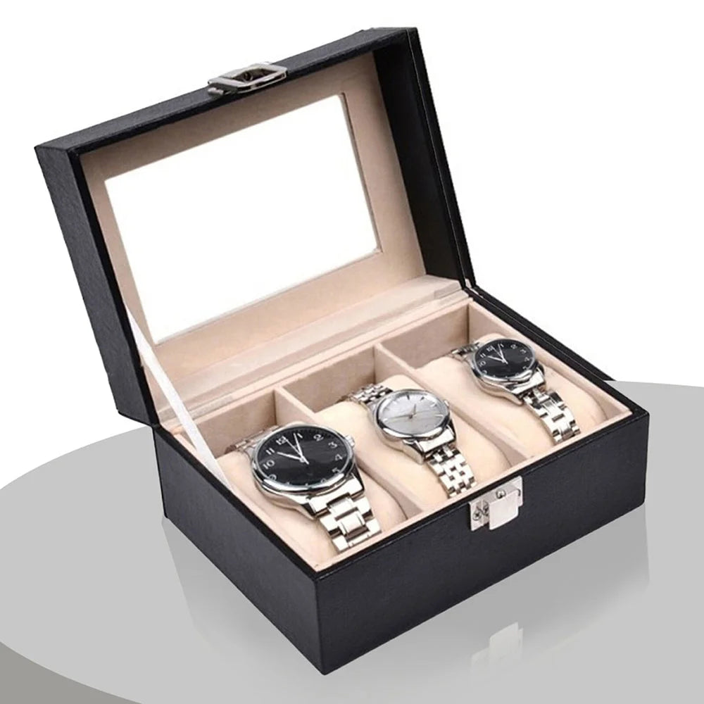 Watch Box Organizer Jewelry Display Tray Glass Top PU