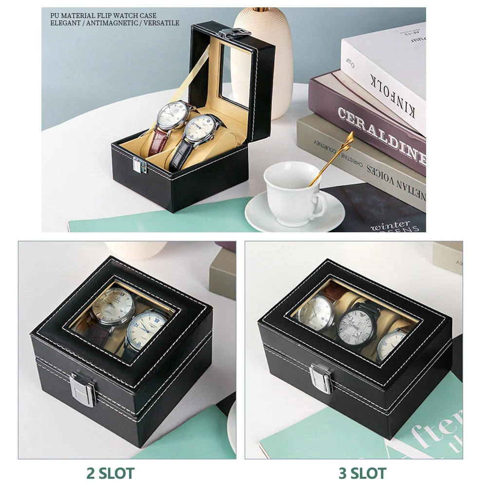 Watch Box Organizer Jewelry Display Tray Glass Top PU