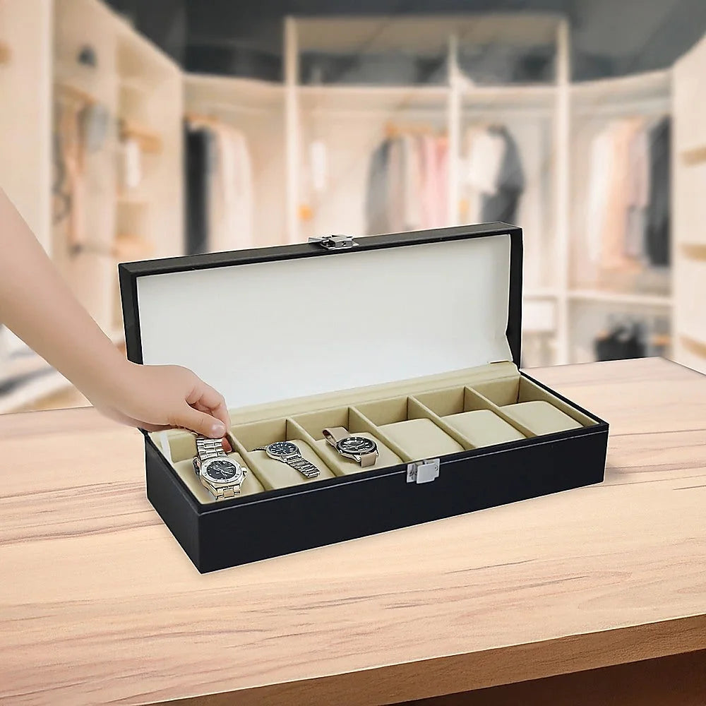 Watch Display Case Box 6-Slot - Black PU Leather - Others