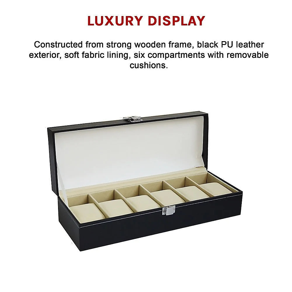 Watch Display Case Box 6-Slot - Black PU Leather - Others
