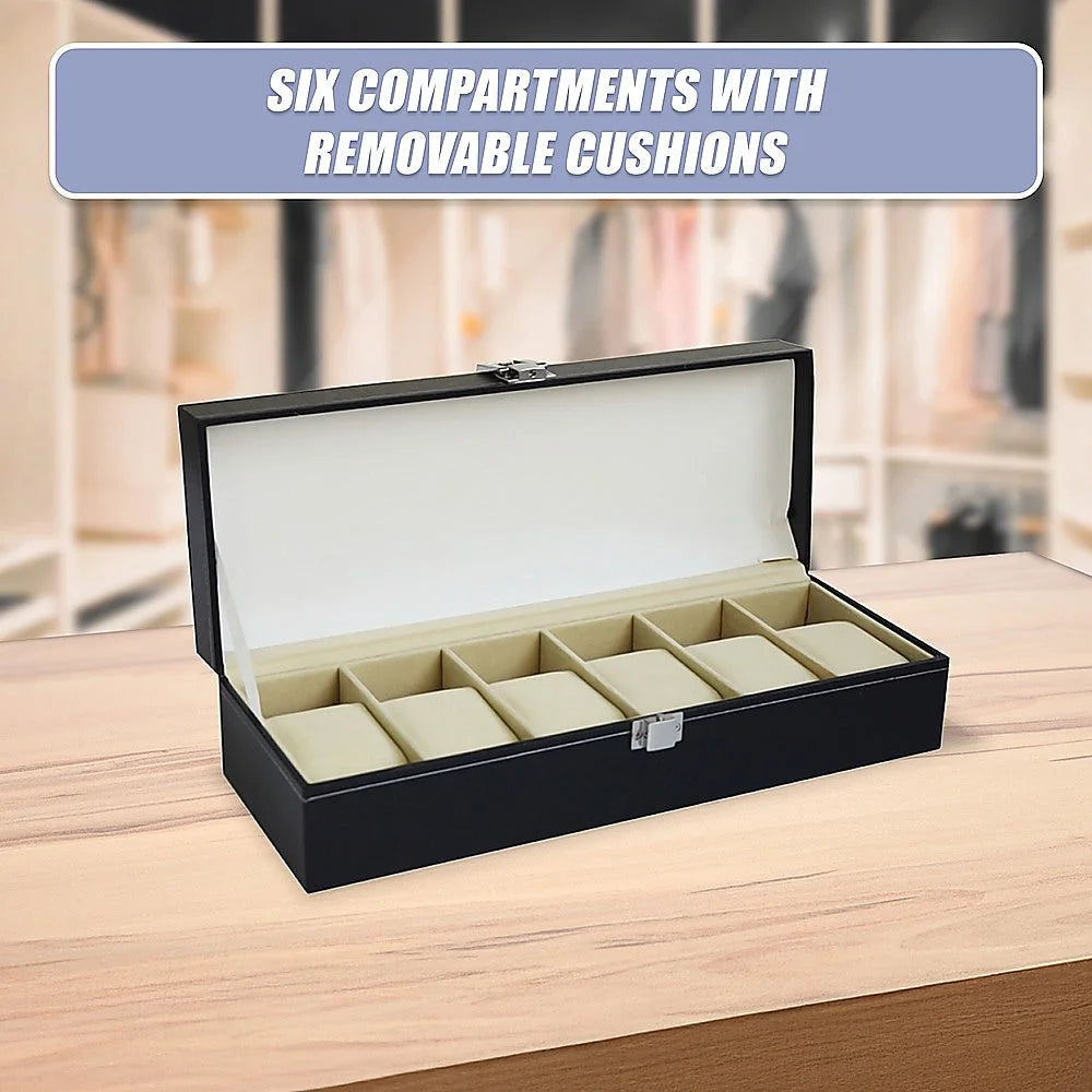 Watch Display Case Box 6-Slot - Black PU Leather - Others