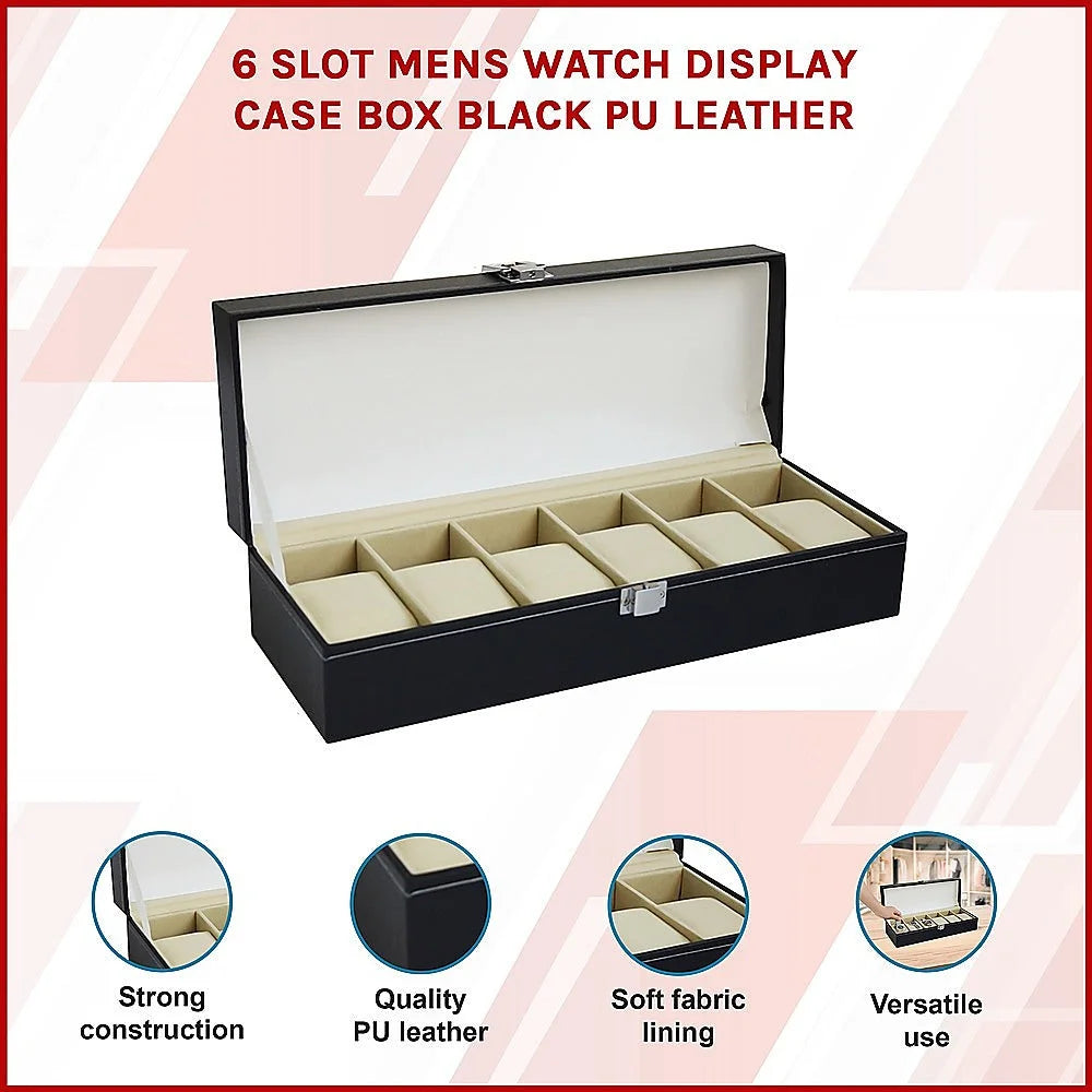 Watch Display Case Box 6-Slot - Black PU Leather - Others