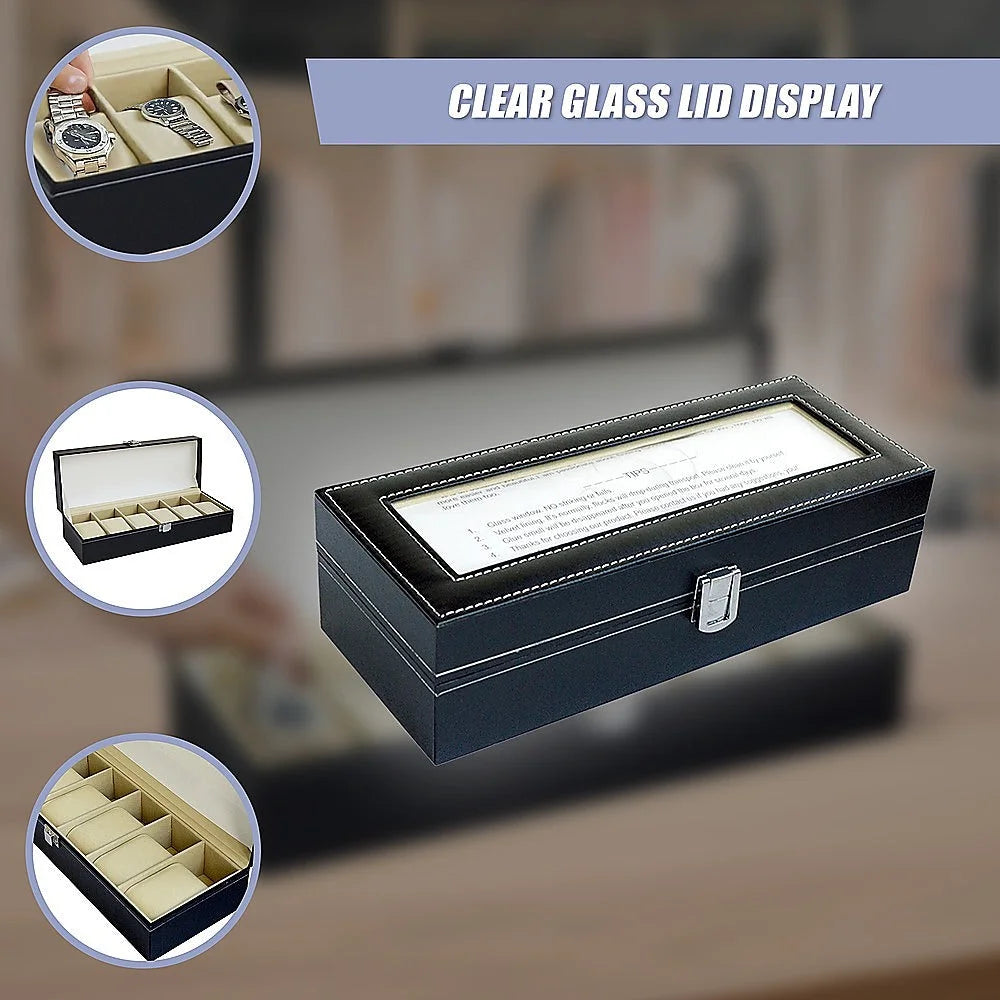 Watch Display Case Box 6-Slot - Black PU Leather - Others