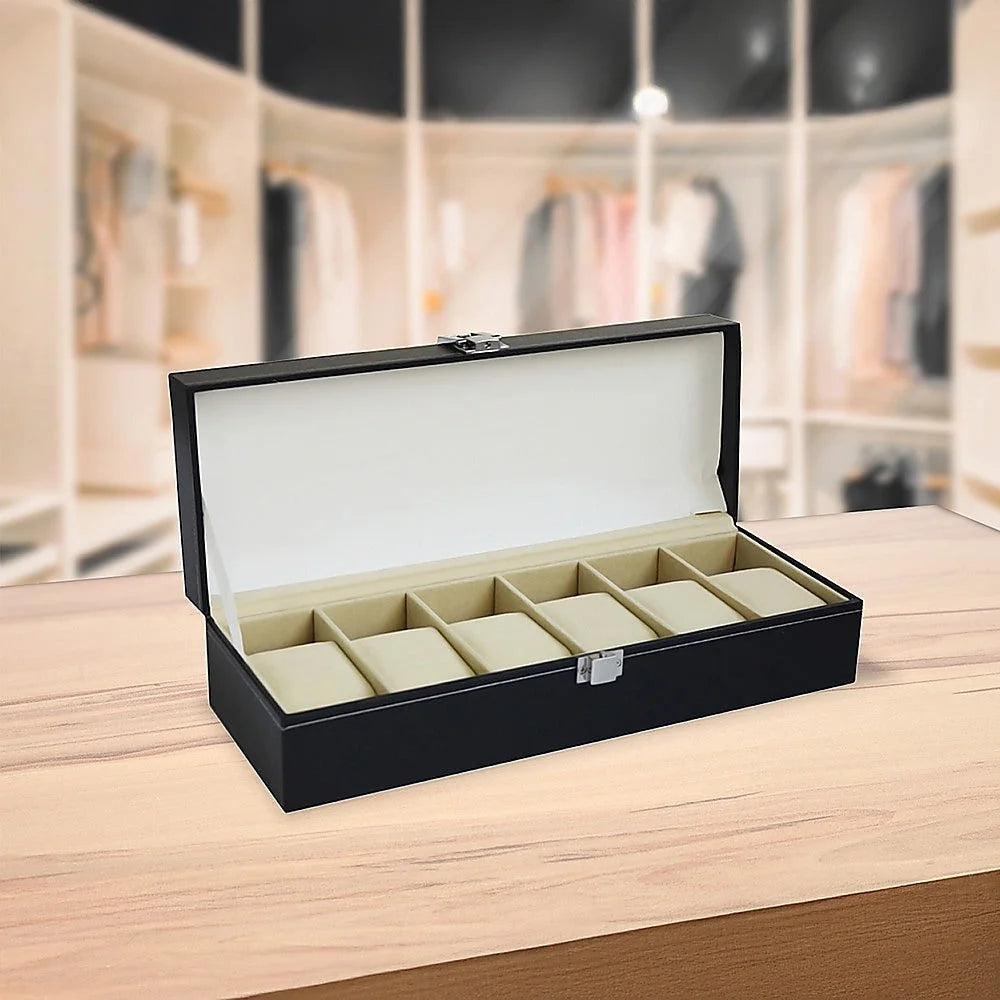 Watch Display Case Box 6-Slot - Black PU Leather - Others