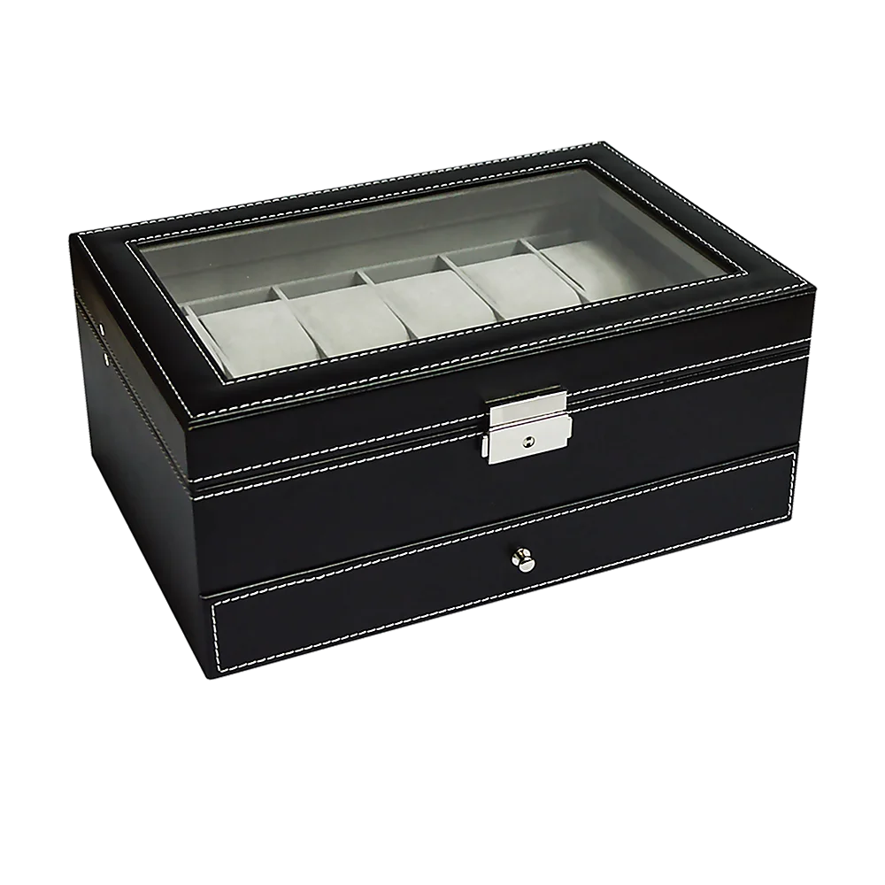 Watch Display Case with Lock Key - 12 Grids Leather Jewelry