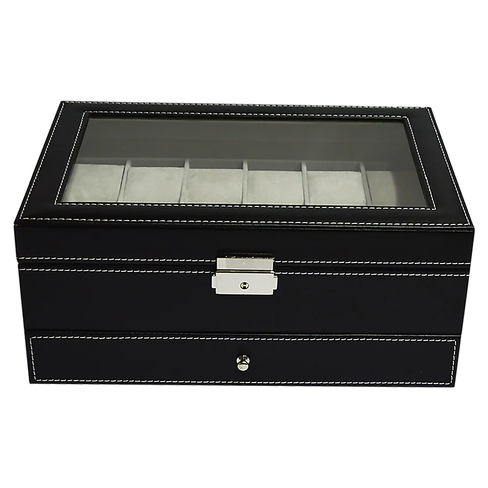 Watch Display Case with Lock Key - 12 Grids Leather Jewelry