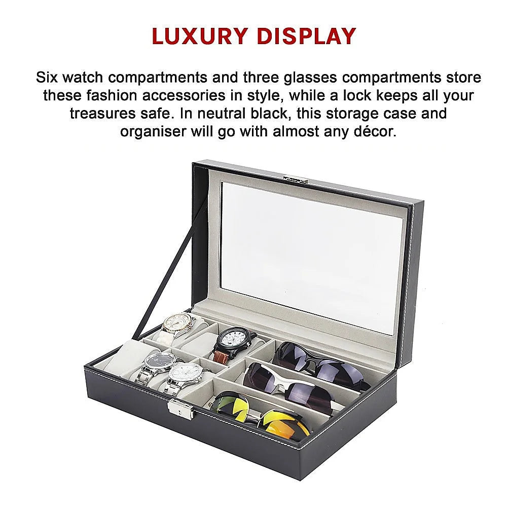Watch & Sunglasses Display Storage Box 6 + 3 Grid Organizer