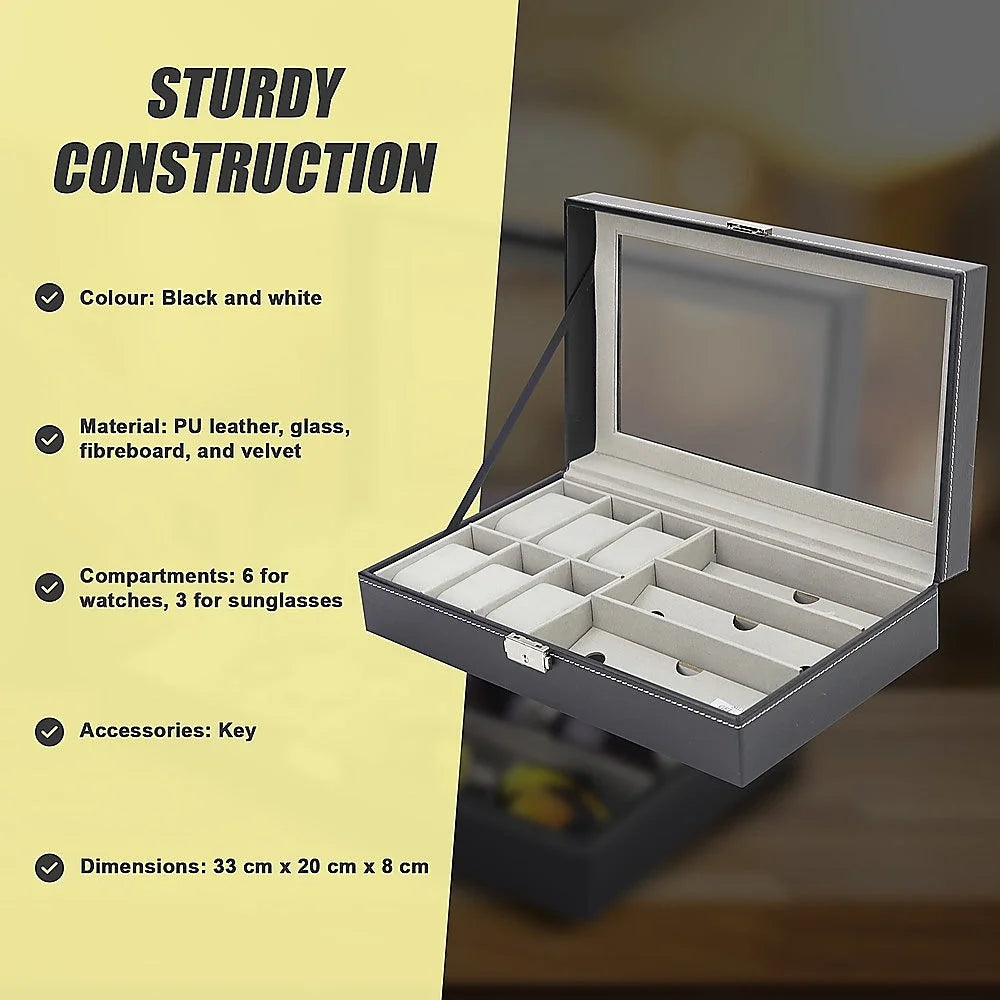 Watch & Sunglasses Display Storage Box 6 + 3 Grid Organizer