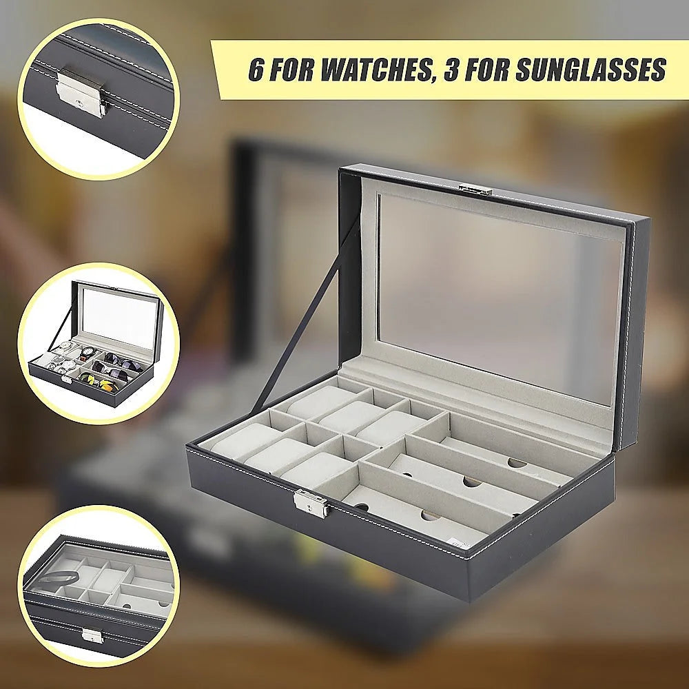 Watch & Sunglasses Display Storage Box 6 + 3 Grid Organizer