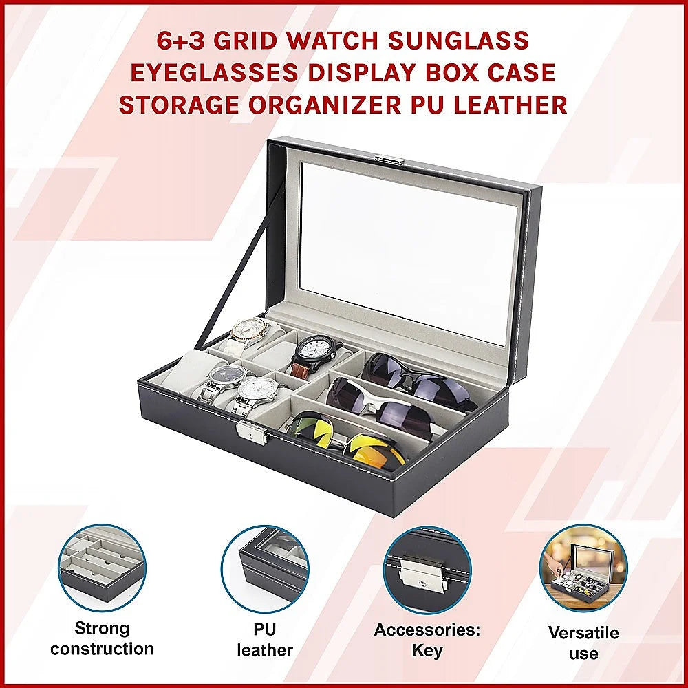 Watch & Sunglasses Display Storage Box 6 + 3 Grid Organizer