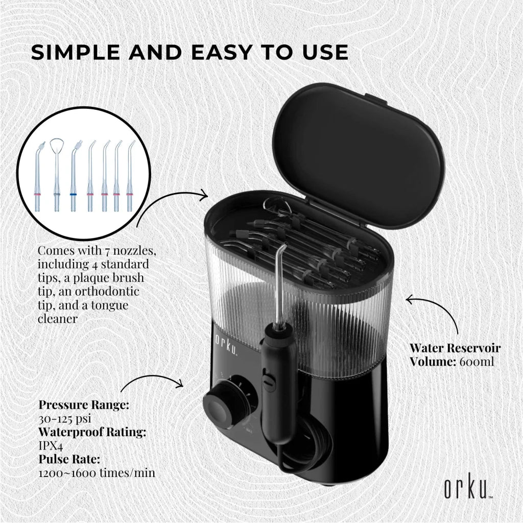 Water Jet Dental Flosser 600ml Black - Electric Oral