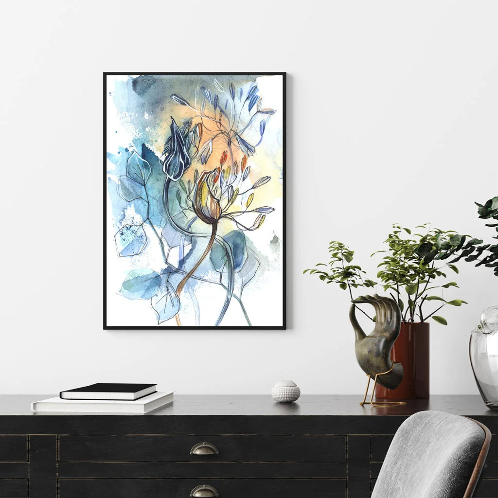 Watercolor Style Abstract Flower Wall Art - 3 Sets Black