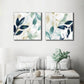 Watercolour Style Leaves Canvas Wall Art Set of 2 White