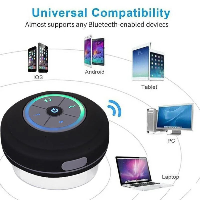 Waterproof Bluetooth Shower Speaker with LED Light FM Radio