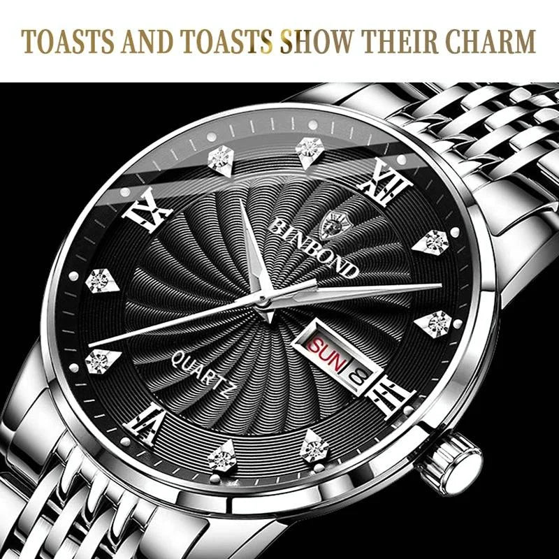 Waterproof Business Men Quartz Watch with Butterfly Buckle