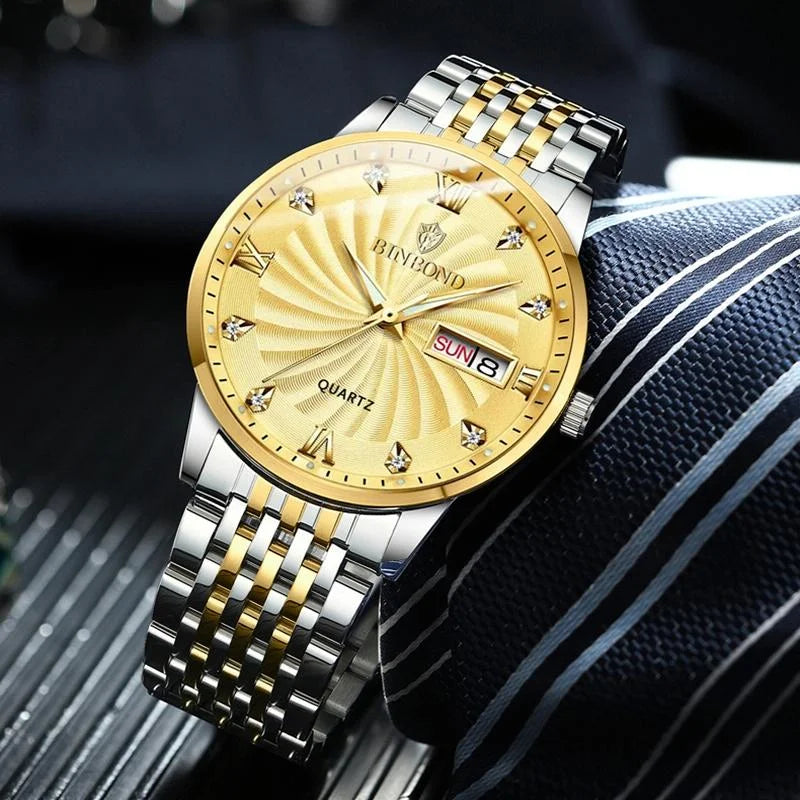 Waterproof Business Men Quartz Watch with Butterfly Buckle