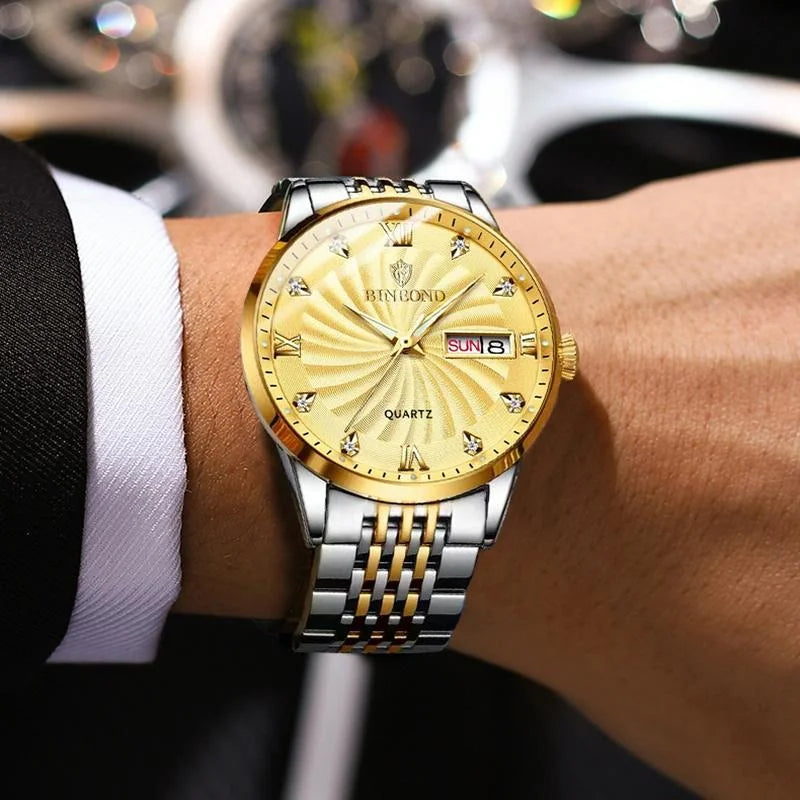 Waterproof Business Men Quartz Watch with Butterfly Buckle