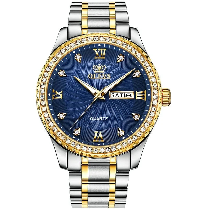 Waterproof Diamond Quartz Watch for Men with Stainless