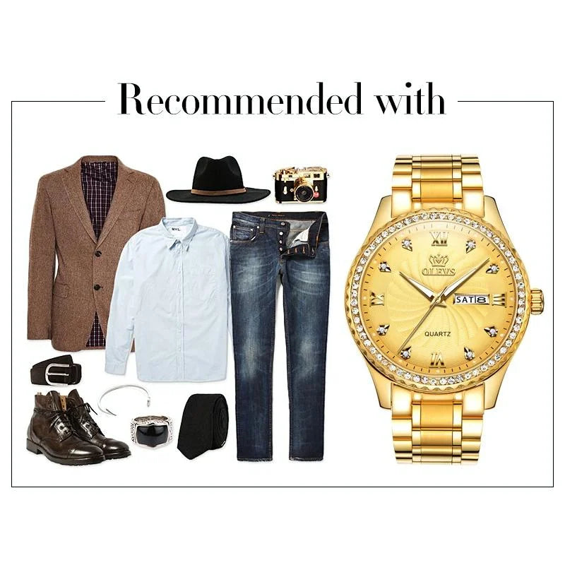 Waterproof Diamond Quartz Watch for Men with Stainless