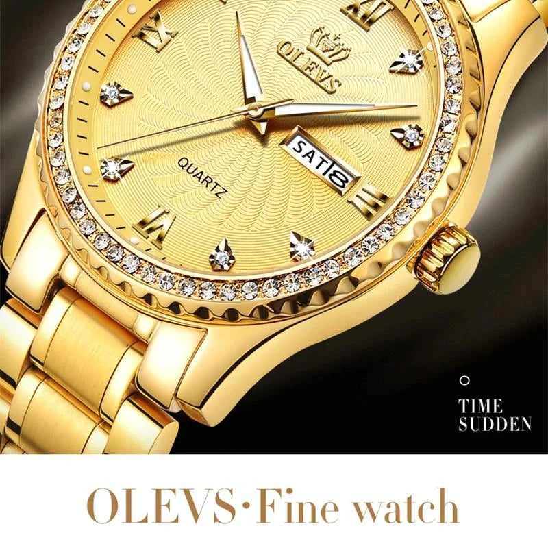 Waterproof Diamond Quartz Watch for Men with Stainless