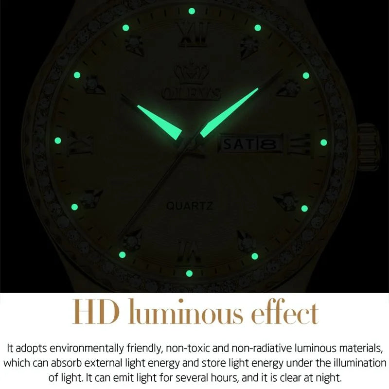 Waterproof Diamond Quartz Watch for Men with Stainless