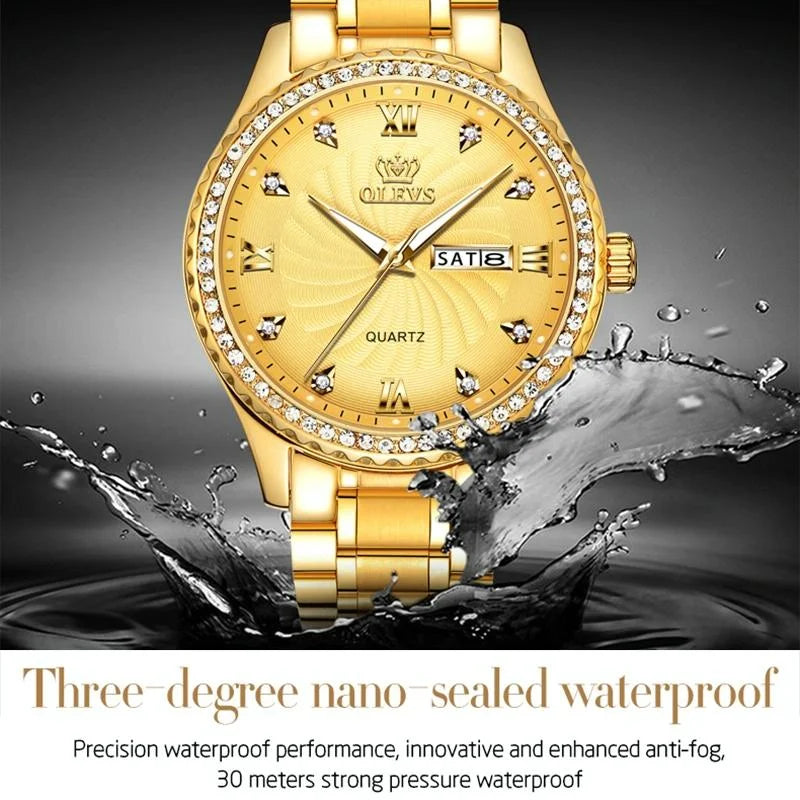 Waterproof Diamond Quartz Watch for Men with Stainless