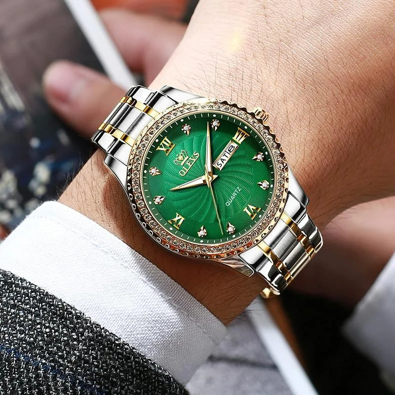 Waterproof Diamond Quartz Watch for Men with Stainless