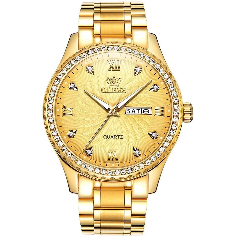 Waterproof Diamond Quartz Watch for Men with Stainless