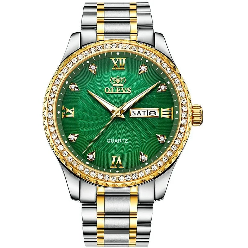 Waterproof Diamond Quartz Watch for Men with Stainless