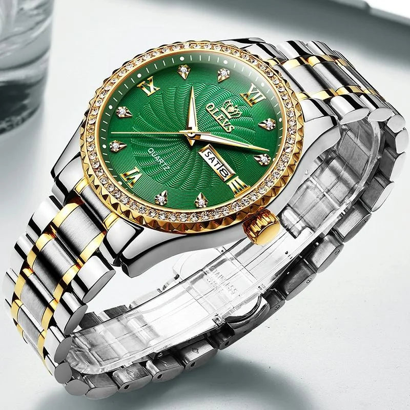 Waterproof Diamond Quartz Watch for Men with Stainless