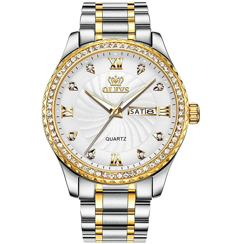 Waterproof Diamond Quartz Watch for Men with Stainless