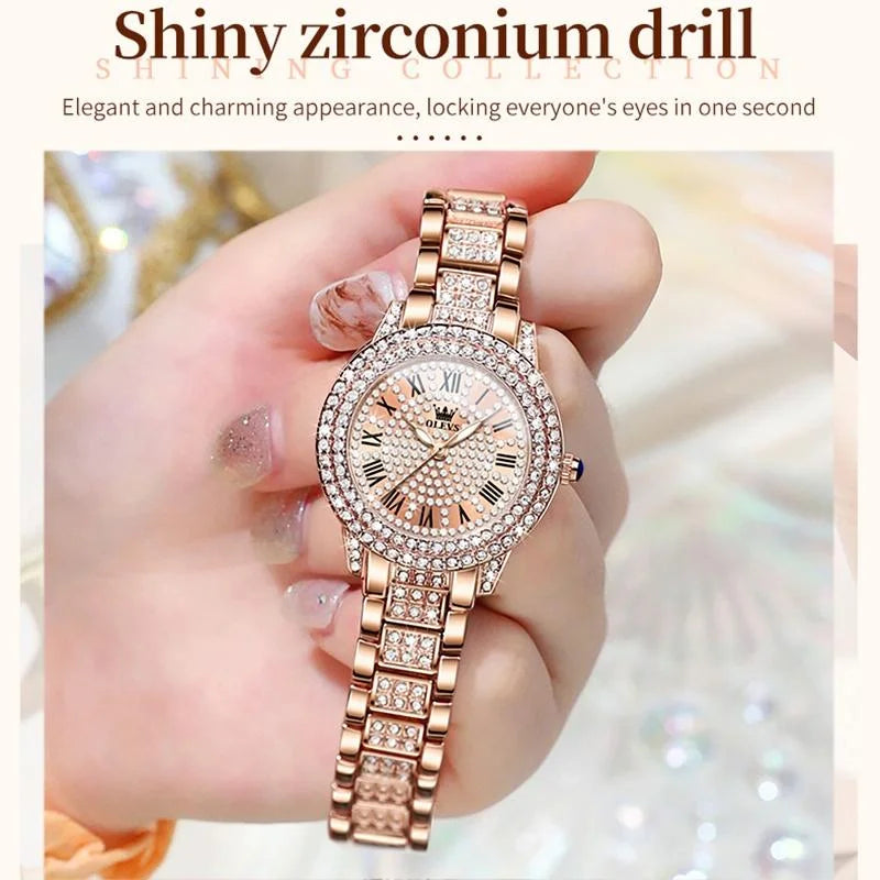 Waterproof Diamond Women Quartz Watch - Rose Gold Diamond