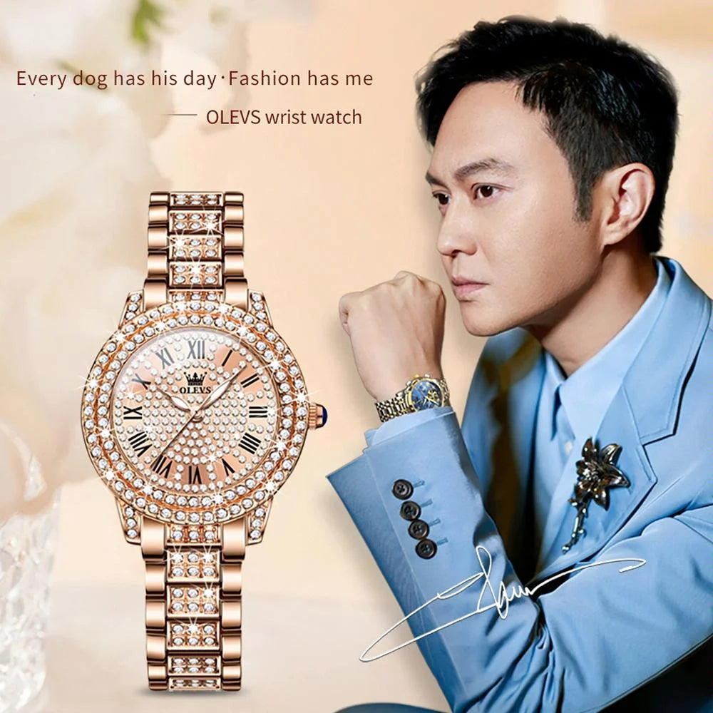 Waterproof Diamond Women Quartz Watch - Rose Gold Diamond