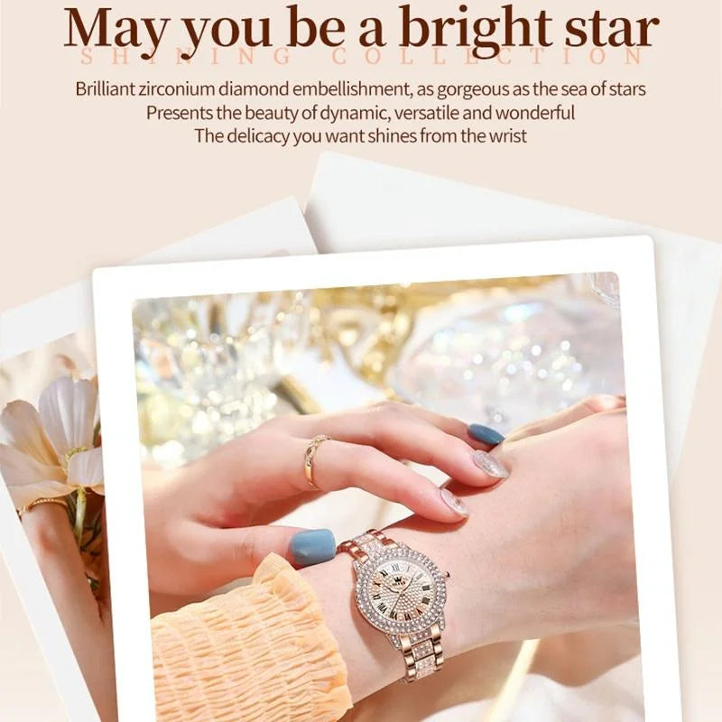 Waterproof Diamond Women Quartz Watch - Rose Gold Diamond