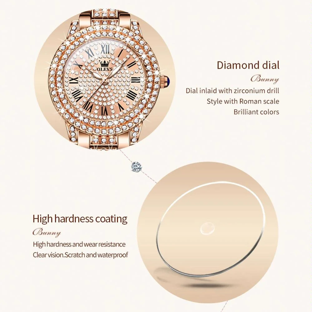 Waterproof Diamond Women Quartz Watch - Rose Gold Diamond