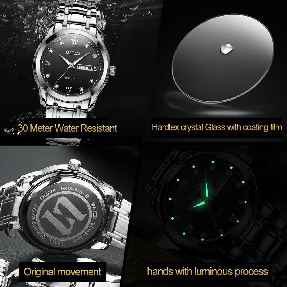 Waterproof Dual Calendar Quartz Watch for Men with Luminous