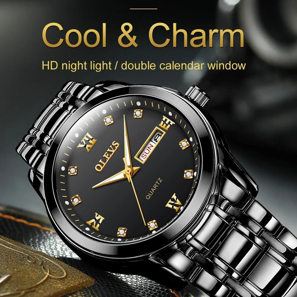 Waterproof Dual Calendar Quartz Watch for Men with Luminous