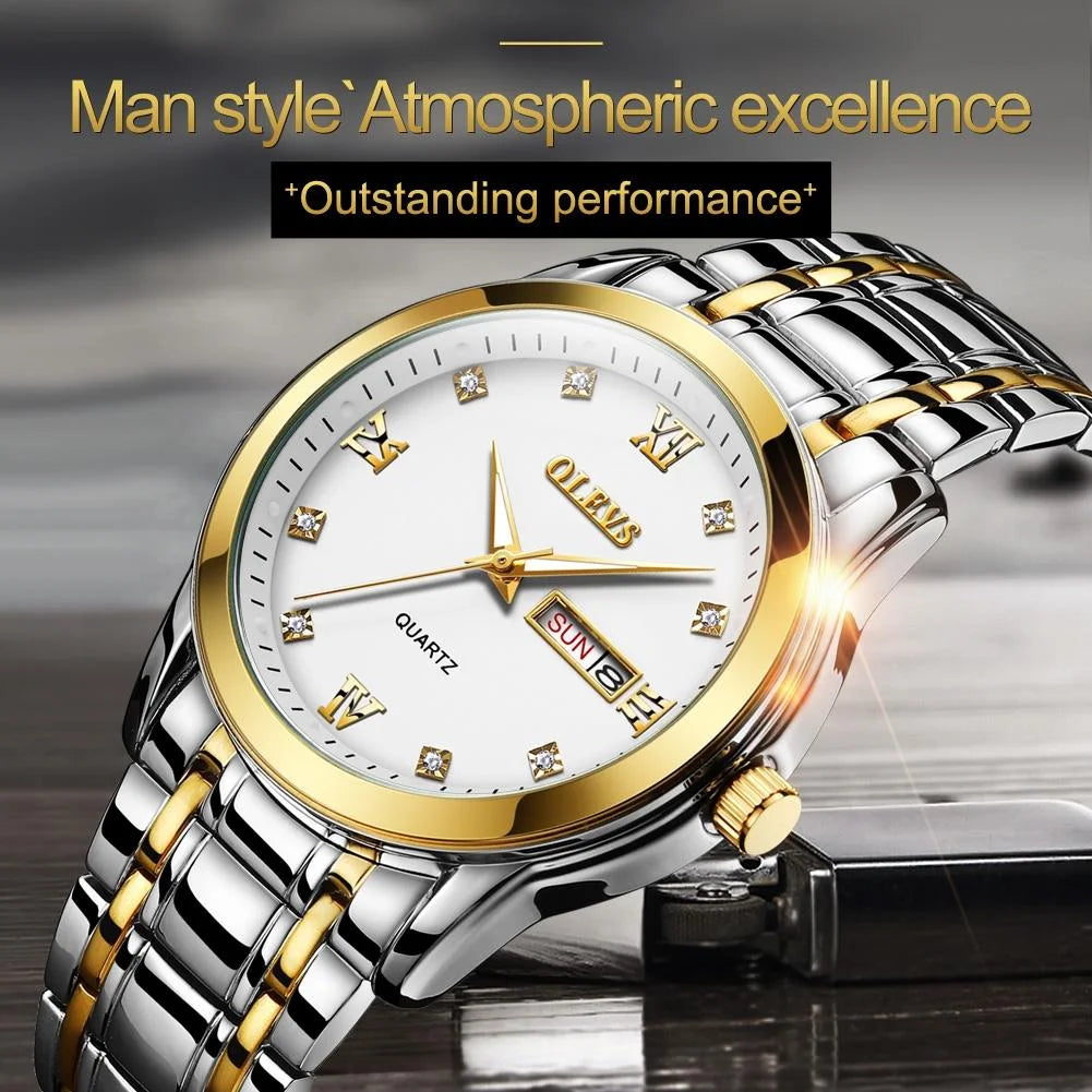 Waterproof Dual Calendar Quartz Watch for Men with Luminous