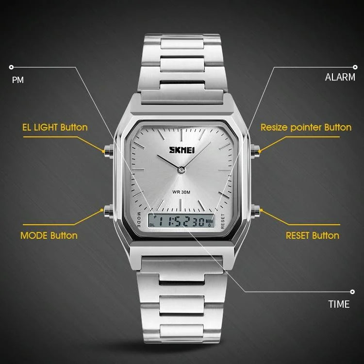 Waterproof Dual Display Men Outdoor Watch - Black - Fashion