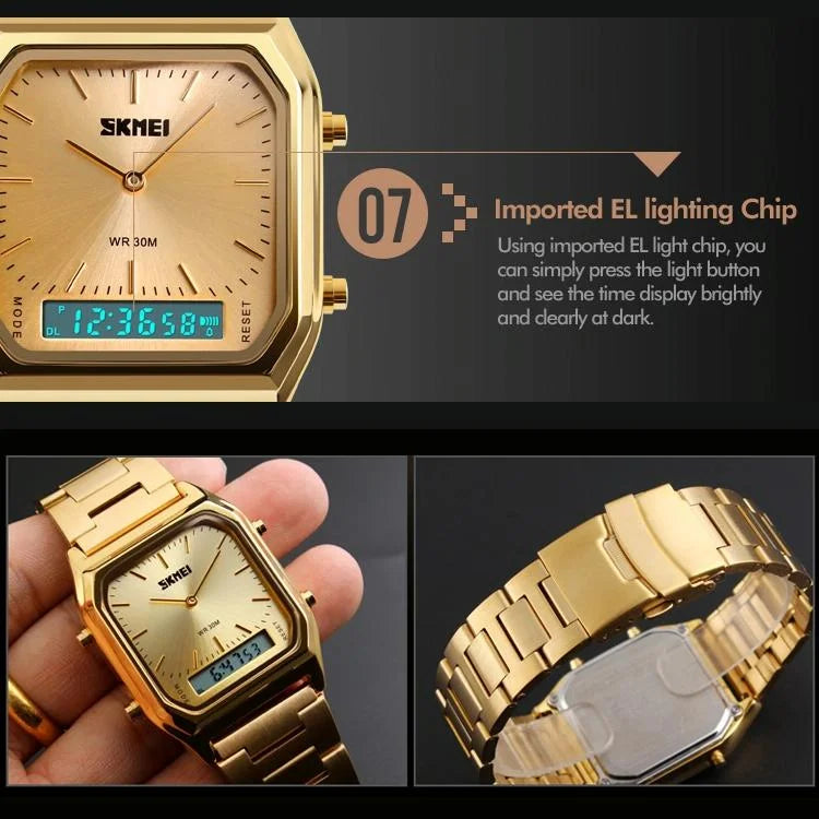 Waterproof Dual Display Men Outdoor Watch - Gold - Fashion