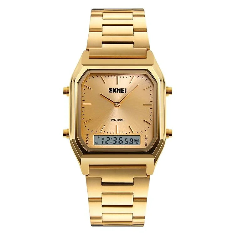 Waterproof Dual Display Men Outdoor Watch - Gold - Fashion