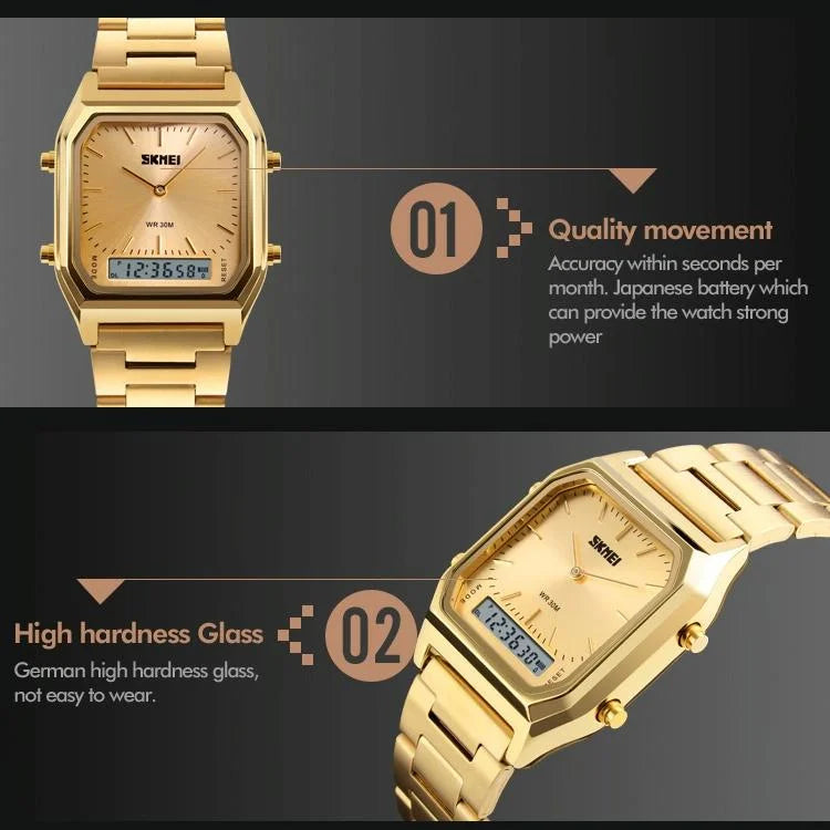 Waterproof Dual Display Men Outdoor Watch - Gold - Fashion
