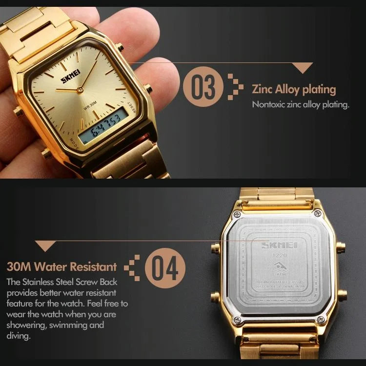 Waterproof Dual Display Men Outdoor Watch - Silver
