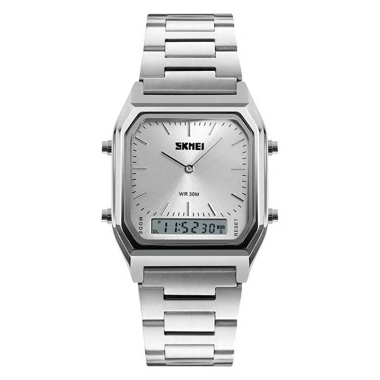 Waterproof Dual Display Men Outdoor Watch - Silver