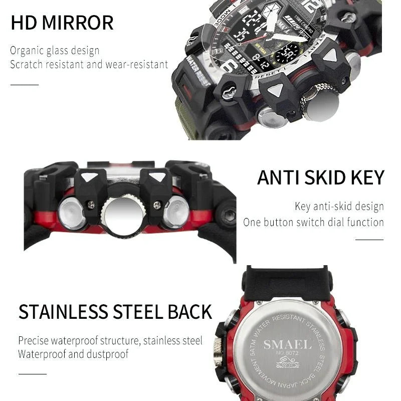 Waterproof Dual Display Outdoor Watch - Multifunctional