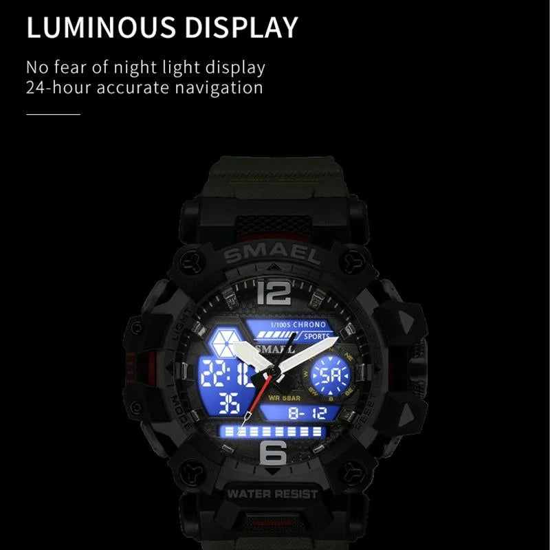 Waterproof Dual Display Outdoor Watch - Multifunctional