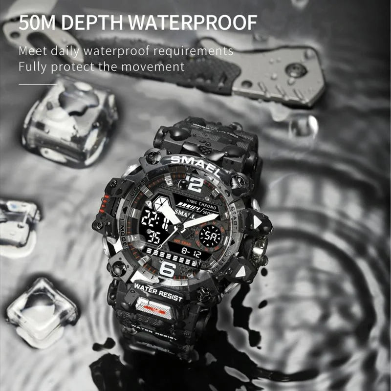 Waterproof Dual Display Outdoor Watch - Multifunctional