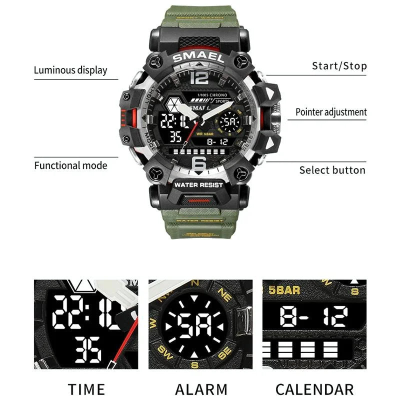 Waterproof Dual Display Outdoor Watch - Multifunctional