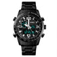 Waterproof Dual Movement Men Watch with Steel Strap - Black
