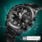 Waterproof Dual Movement Men Watch with Steel Strap - Black